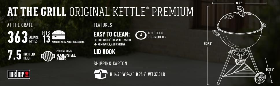 Weber 14402001 Original Kettle Premium Charcoal Grill Specifications